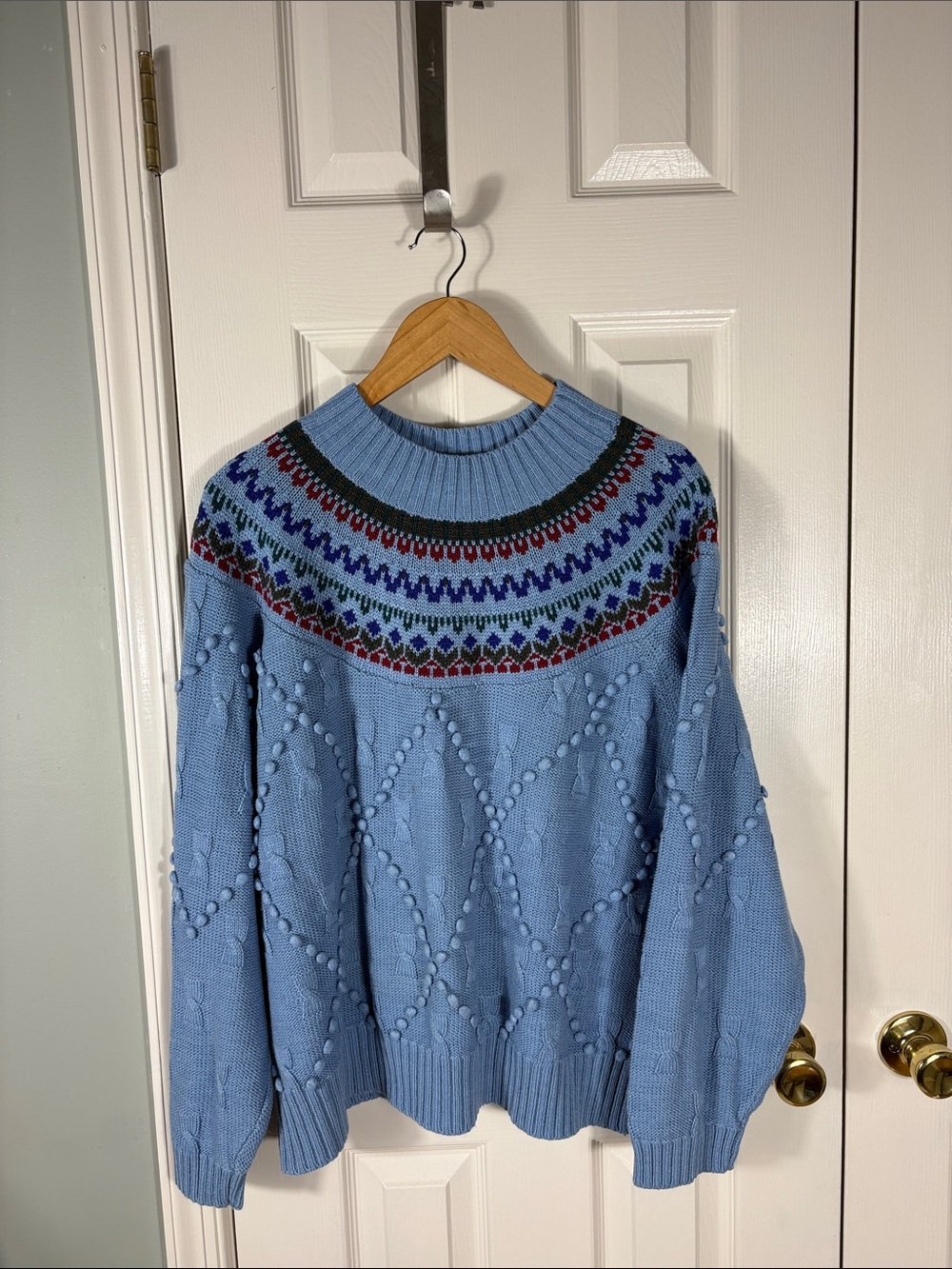 Vintage Cabin Creek Light Blue Fair Isle Bobble Sweater